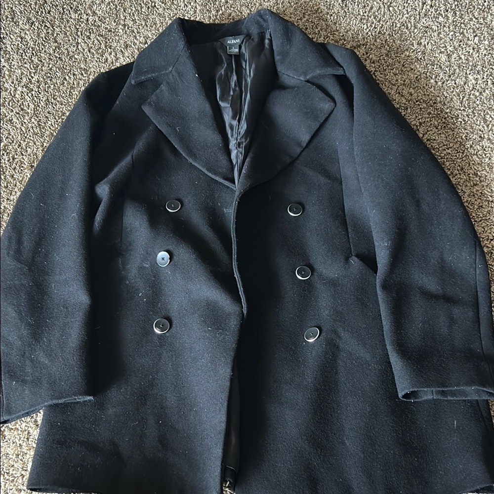 H&M Black Pea Coat Classic Tailored Wool-Blend